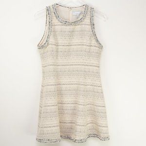 Adelyn Rae Bouclé Dress Fit Flare Stripe Mini Sleeveless Cream Black Medium New